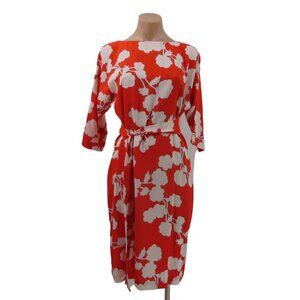 Diane Von Furstenberg DVF Maja Two Dress 8 Coral Red Halo Buds Silk Snap V Back